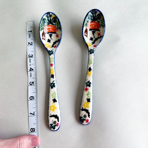 Polish Pottery Stoneware Set of two Unikat Large 8" Spoons Halloween
